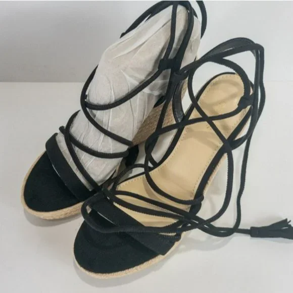 Guess Helana Wedge Espadrille Sandals Black -6.5 - Picture 3 of 4